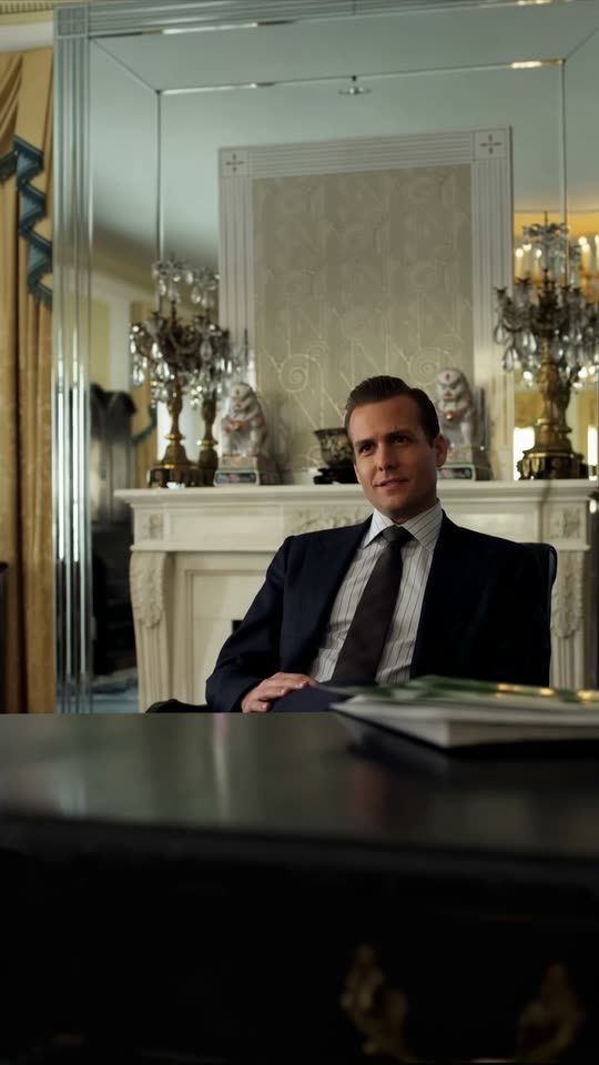 Suits reframed by Outpaint from 16:9 widescreen to vertical 9:16, with generated frame above and below the original footage